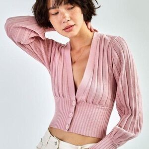 Aritzia Wilfred Plunge Front Cardigan in Pink